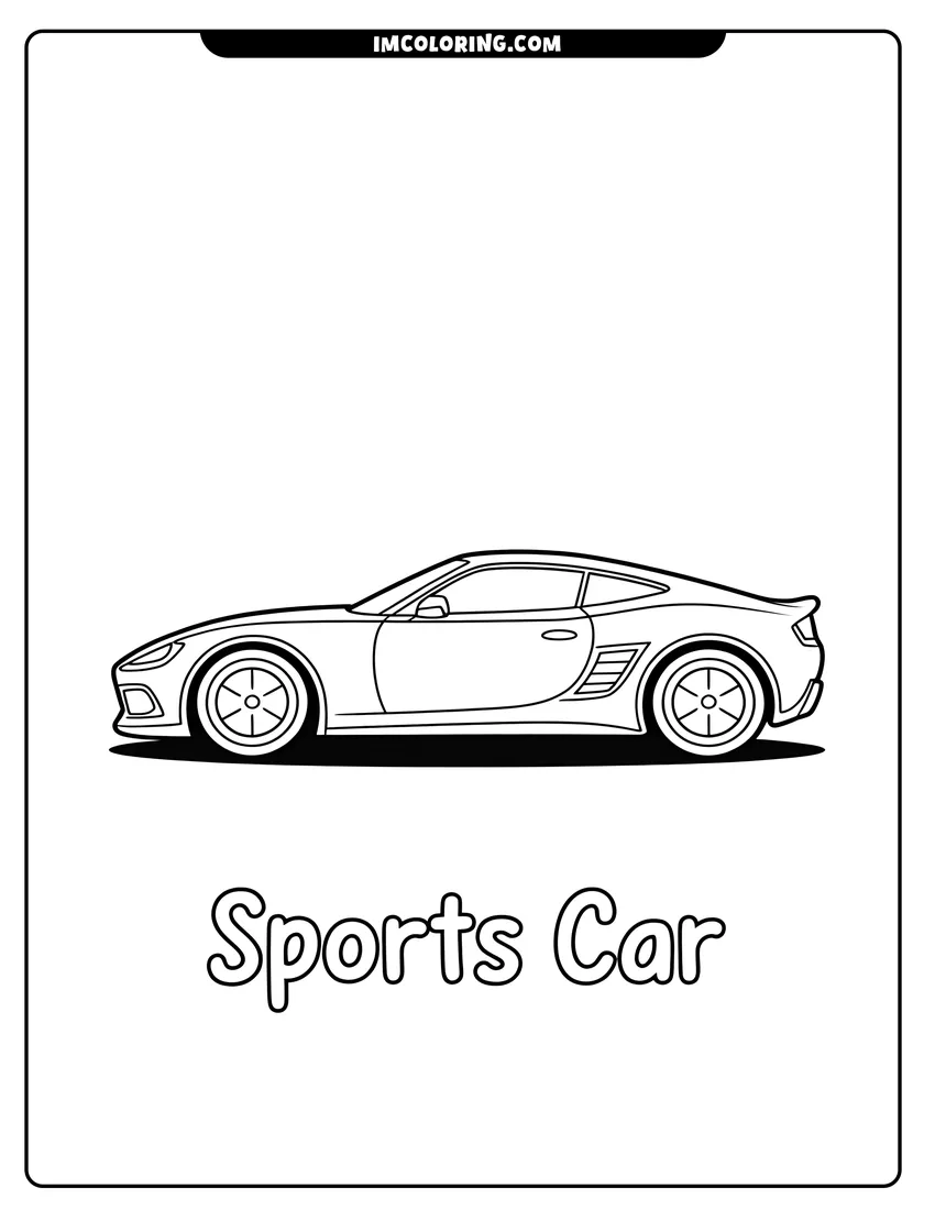 Vector style outline of A sleek modern sports car with large wheels and aerodynamic curves shown from a side profile view