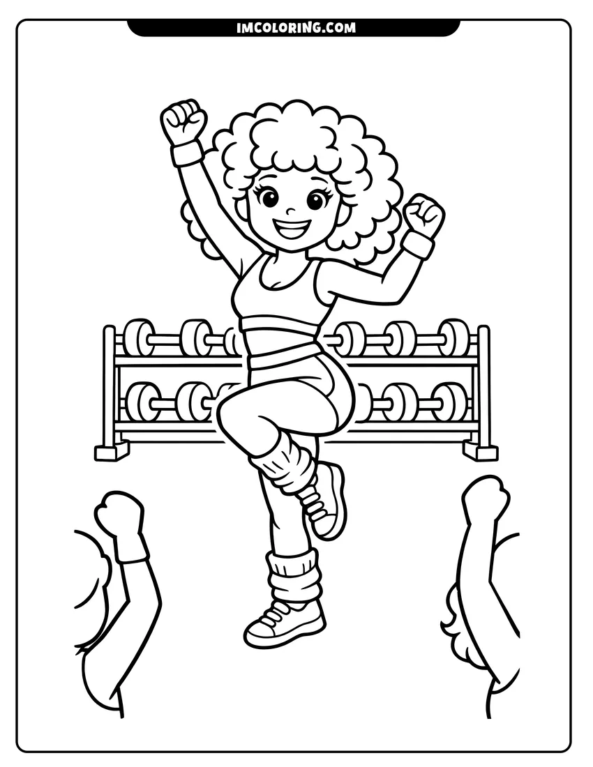 Detailed 80S aerobics instructor with leg warmers design for coloring