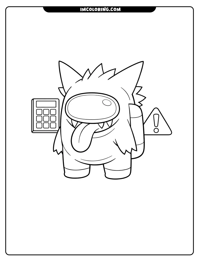 Easy-to-color Gengar-themed Among Us crewmate in Electrical illustration