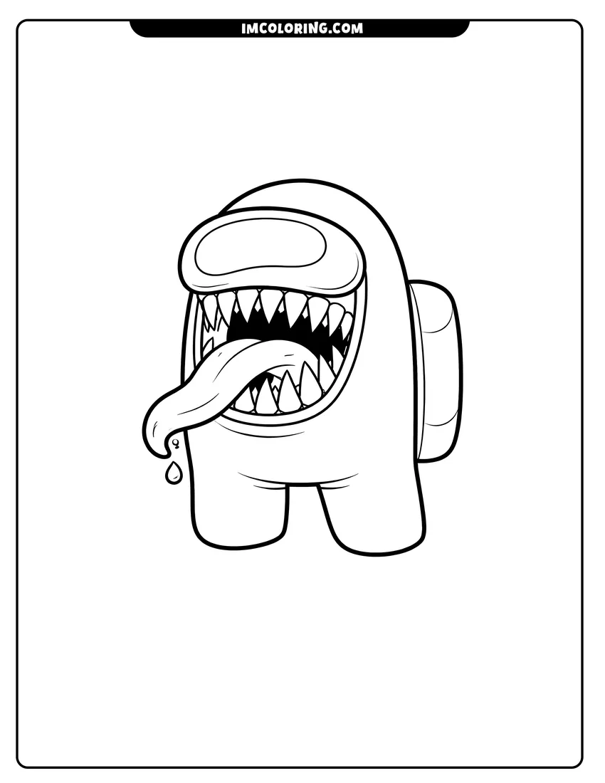 Simple line drawing of Among Us imposter with tongue sticking out