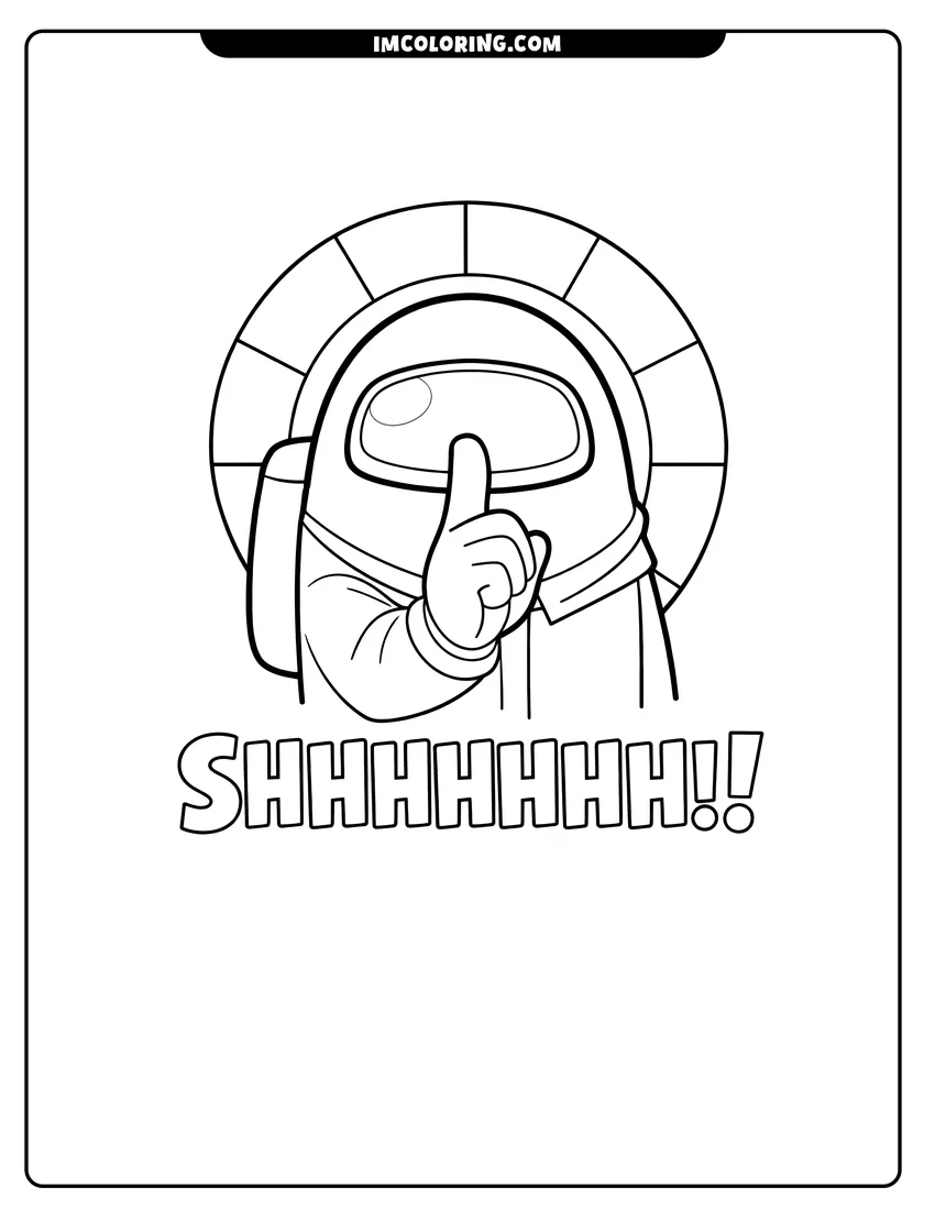 Scene showing Among Us imposter making a quiet shhh gesture to color