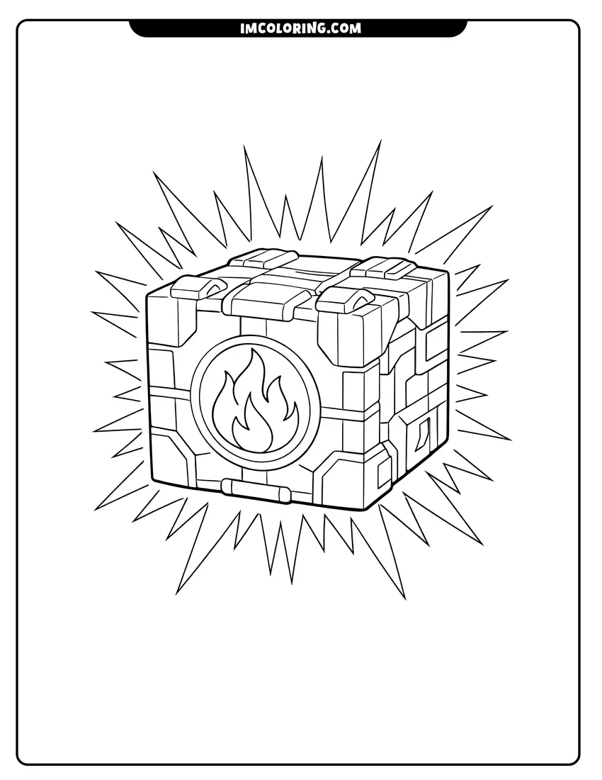 Line art depicting Mechanical Bakugan Trap in cube form