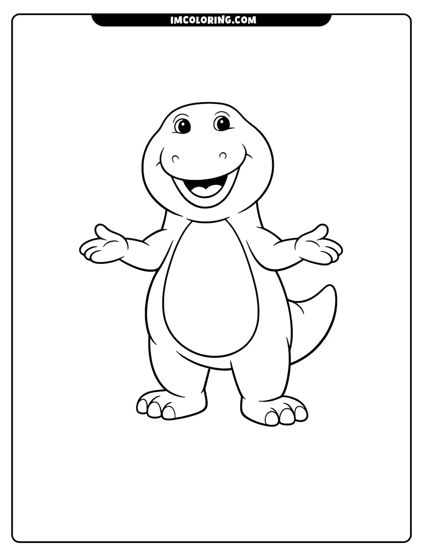Scene showing Barney standing with open arms to color