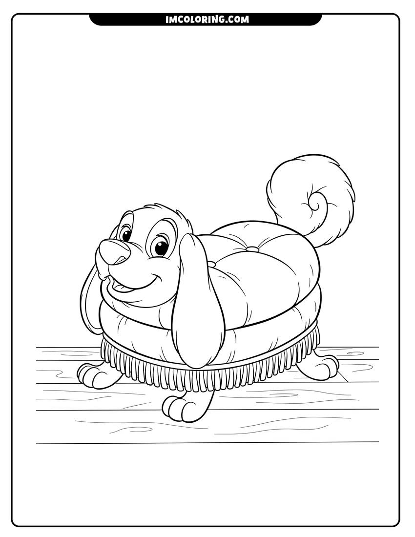 Cute Sultan the footstool dog stretching on the floor outline for coloring
