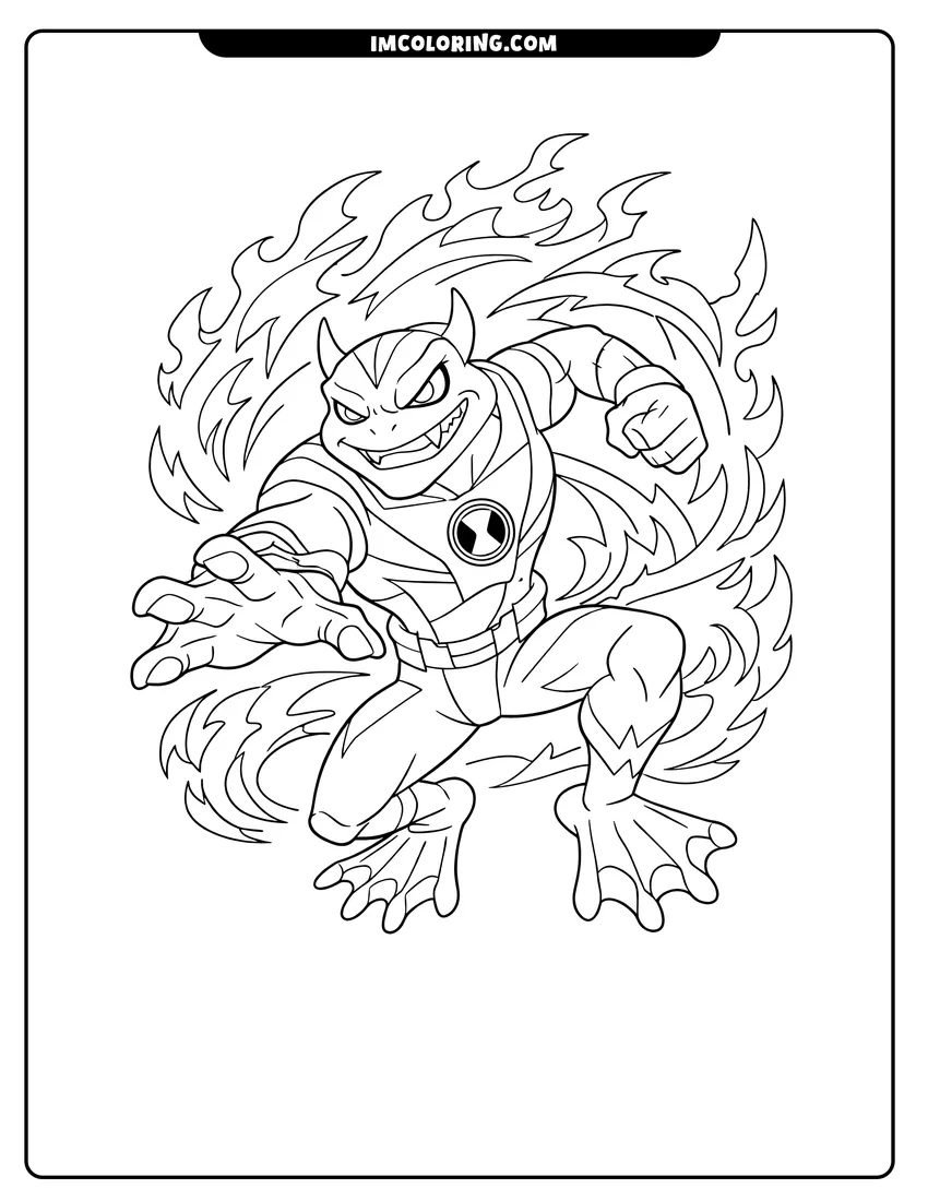 Bullfrag in a dynamic battle pose drawing meant for coloring