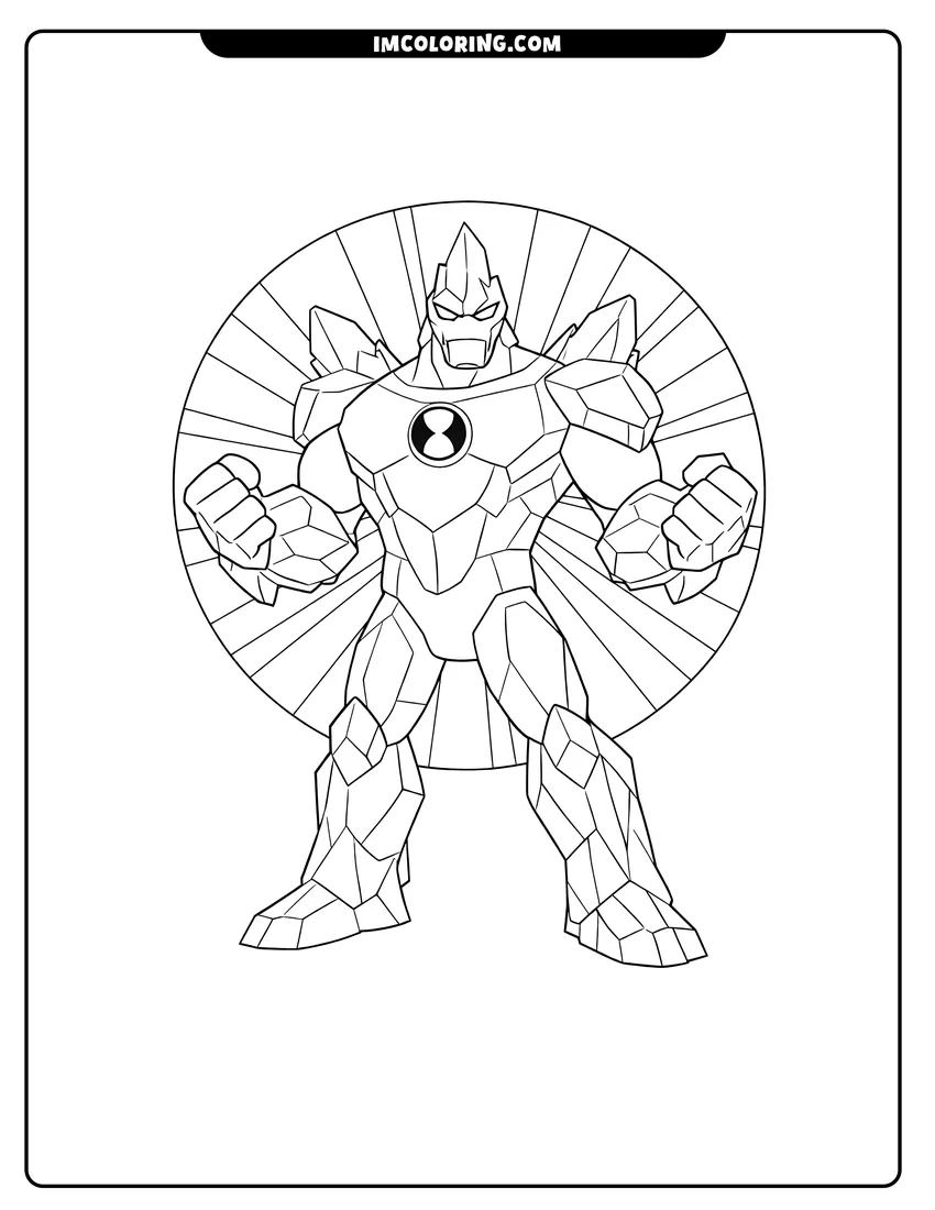 Kawaii style Diamondhead in a powerful stance coloring picture