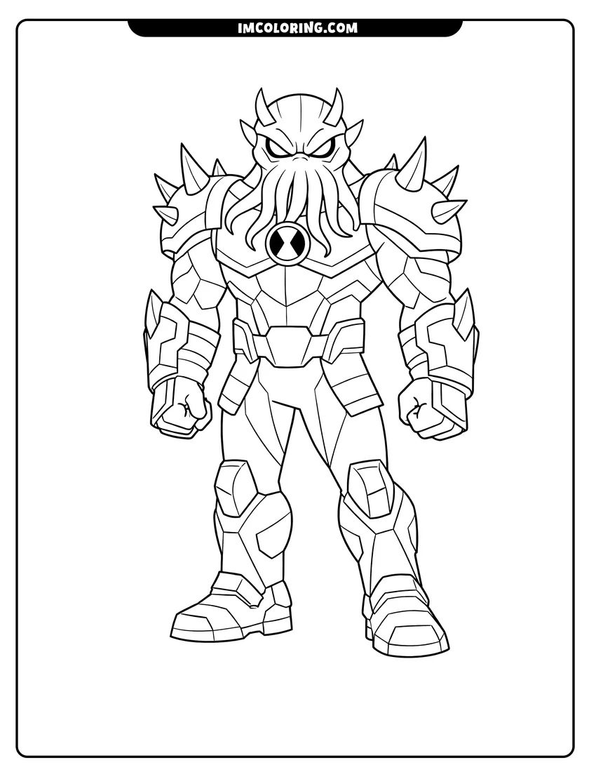 Detailed Gax with tentacled face and armor design for coloring