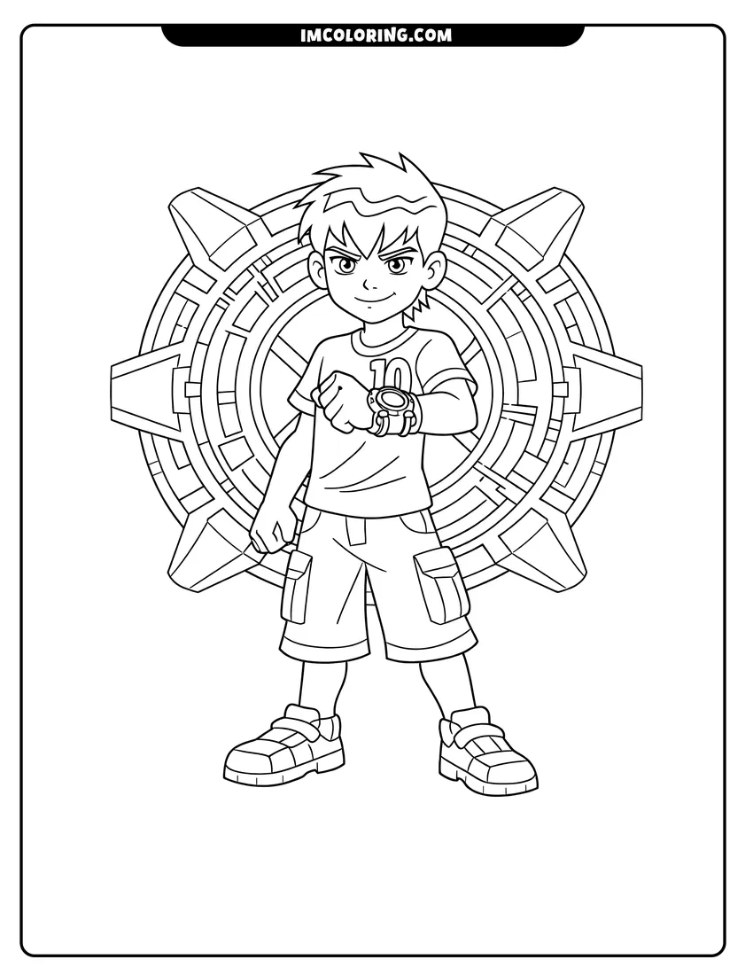 Line art depicting Teenage Ben 10 activating his watch
