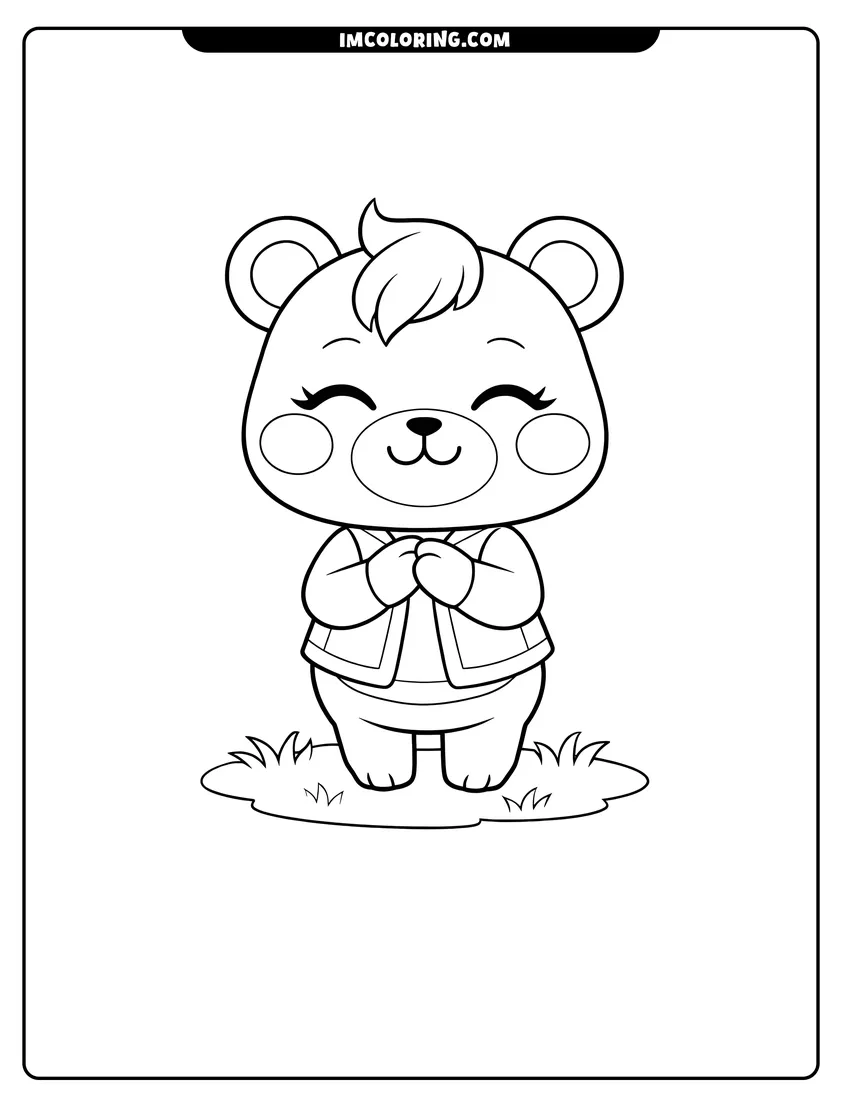 Charlise the bear villager standing on a grass patch drawing meant for coloring