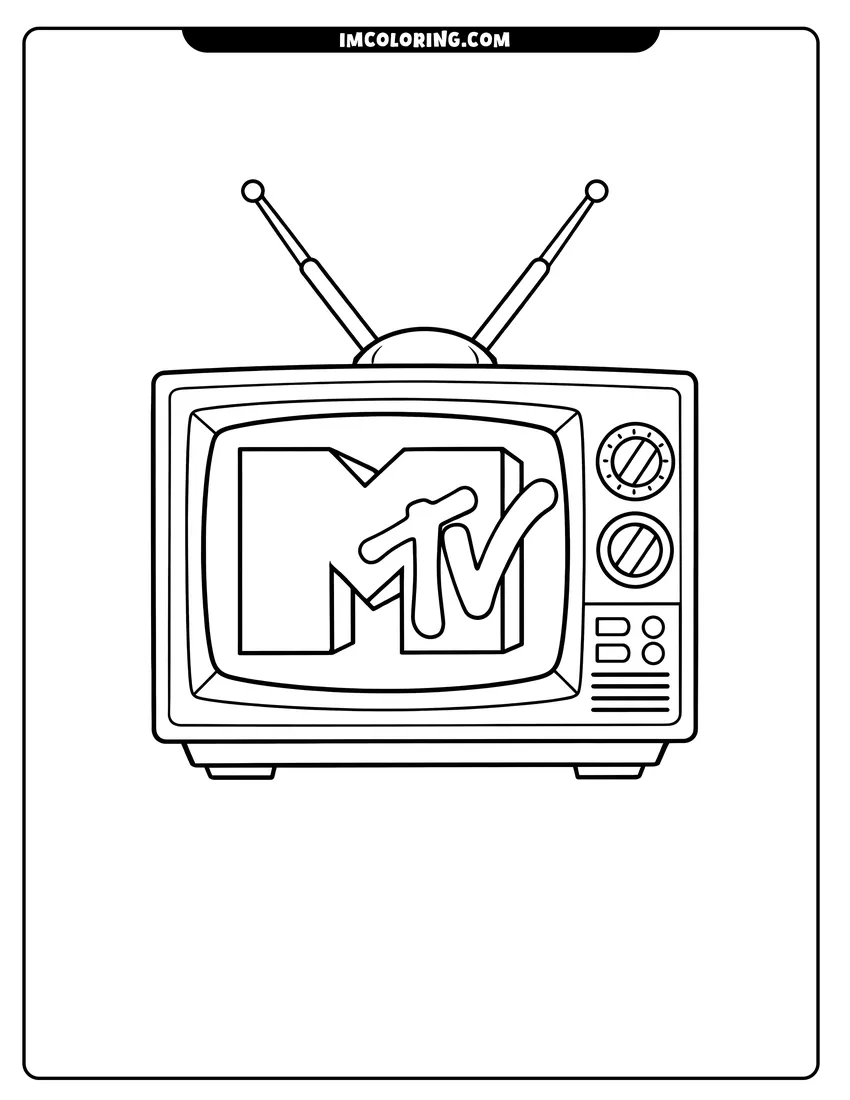 Kids activity sheet showing 80S television with rabbit ear antennas