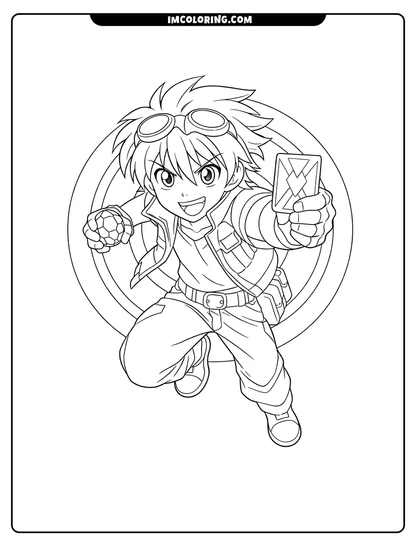 Dan Kuso leaping with Bakugan spheres drawing meant for coloring