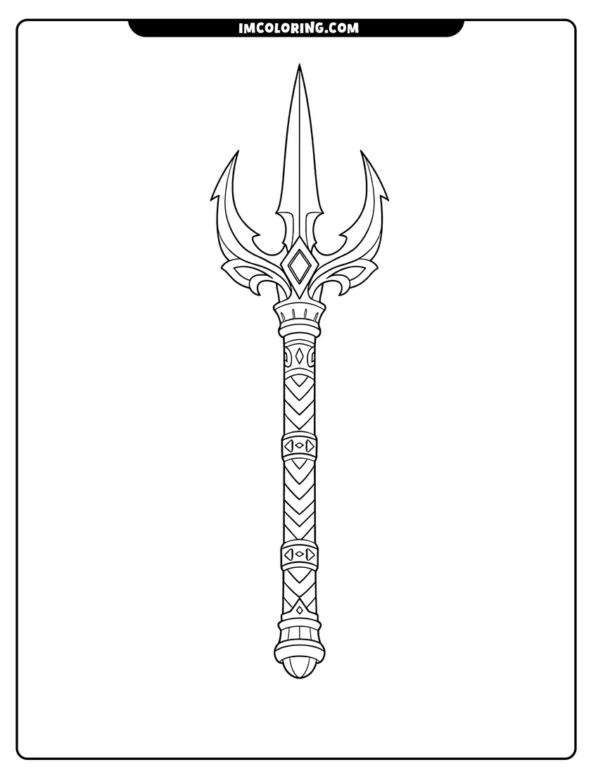Cute The ornate trident of Aquaman with Atlantean symbols outline for coloring