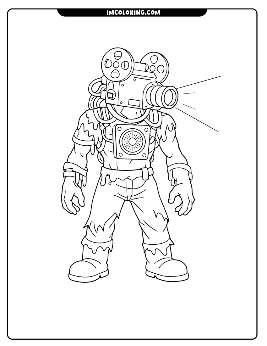 Cute The Projectionist with a film projector head shining light outline for coloring