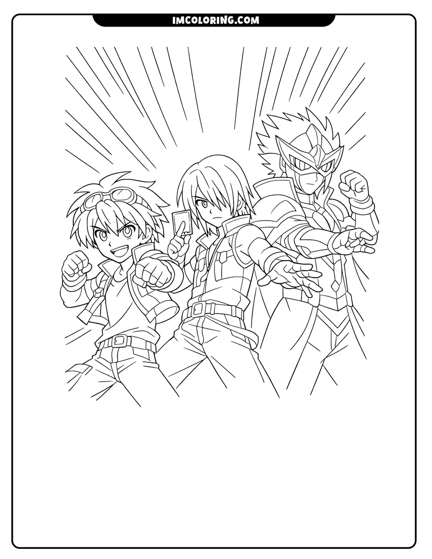 Cute Dan Kuso Shun Kazami and Spectra Phantom posing outline for coloring
