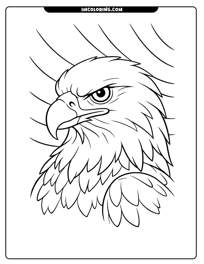 Coloring sheet of Detailed portrait of a bald eagle head for kids