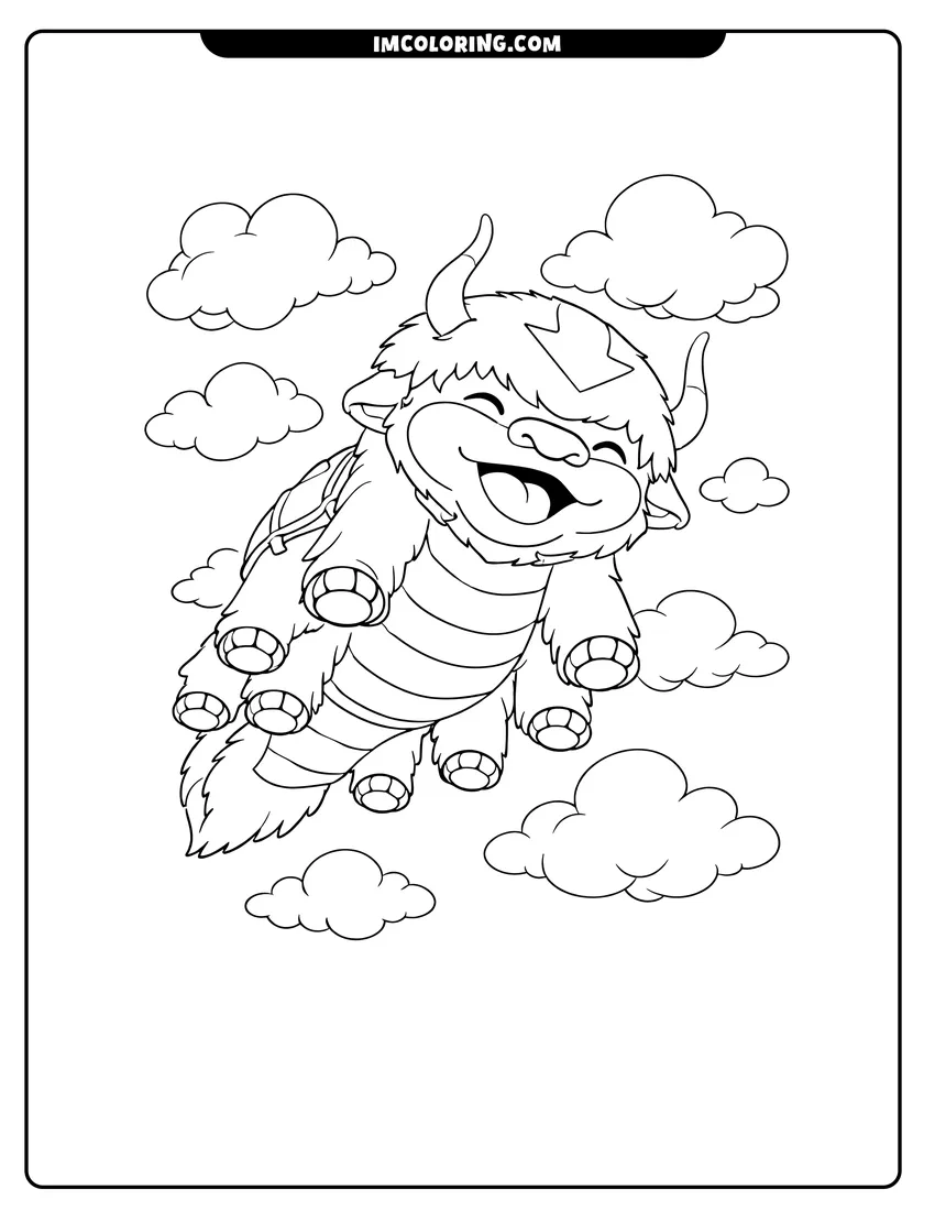 Kawaii style Happy Appa flying in the clouds coloring picture