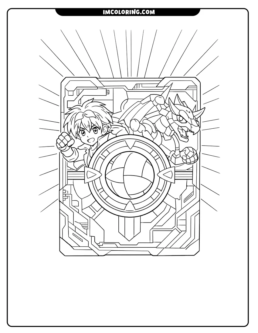 Illustration of Bakugan Gate Card with technological patterns ready for painting