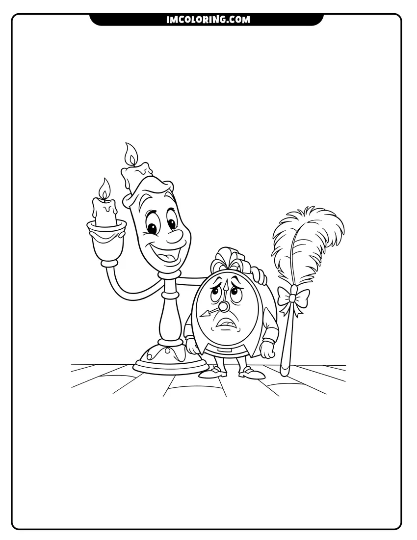 Lumiere the candelabra and Cogsworth the mantel clock drawing meant for coloring