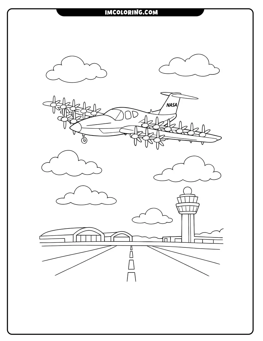 Outline of NASA X-57 Maxwell electric airplane with fourteen propellers on a white background