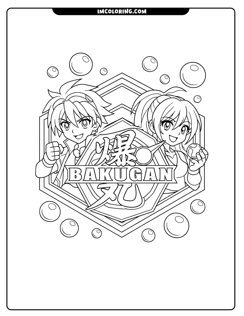 Easy-to-color Official Bakugan logo with stylized kanji illustration