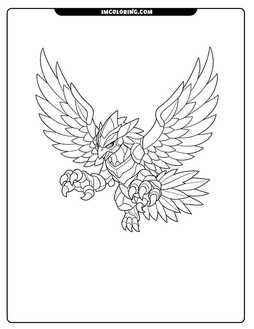 Easy-to-color Phoenix Bakugan Skyress with large wings illustration