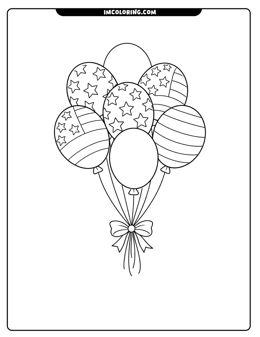 Line art depicting Bunch of balloons with stars and stripes pattern