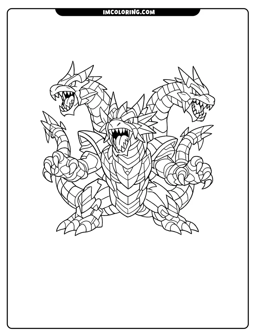 Detailed Alpha Hydranoid with three heads and armor design for coloring