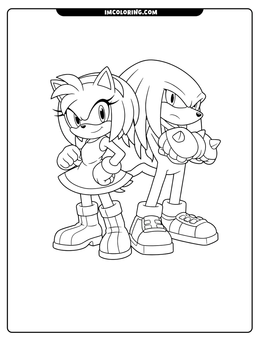 Illustration of Amy Rose and Knuckles the Echidna ready for painting