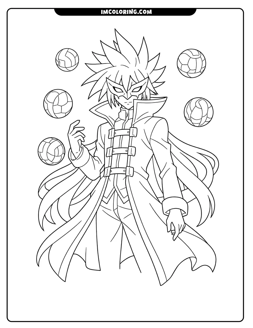 Cute Masquerade with mask and long coat outline for coloring