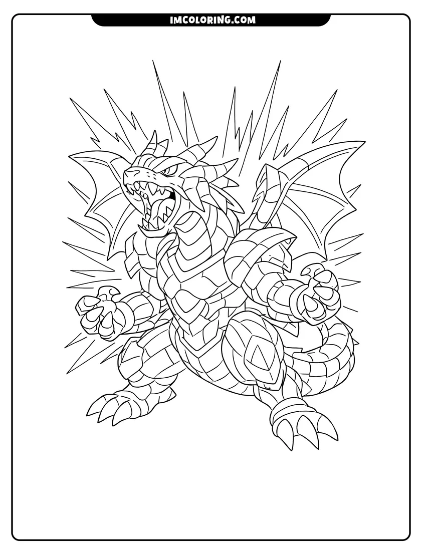 Kids activity sheet showing Pyrus Dragonoid Drago with large wings