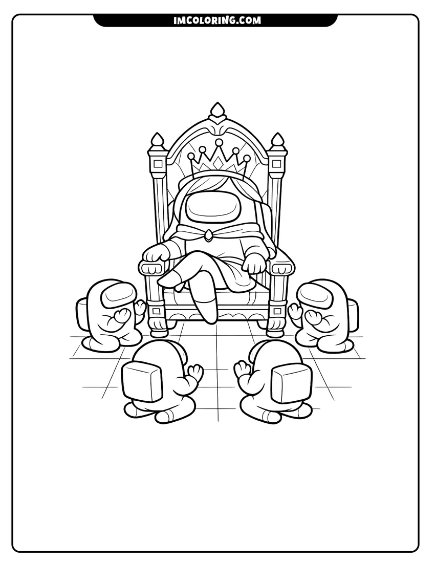 Illustration of Among Us queen wearing a crown on a throne ready for painting