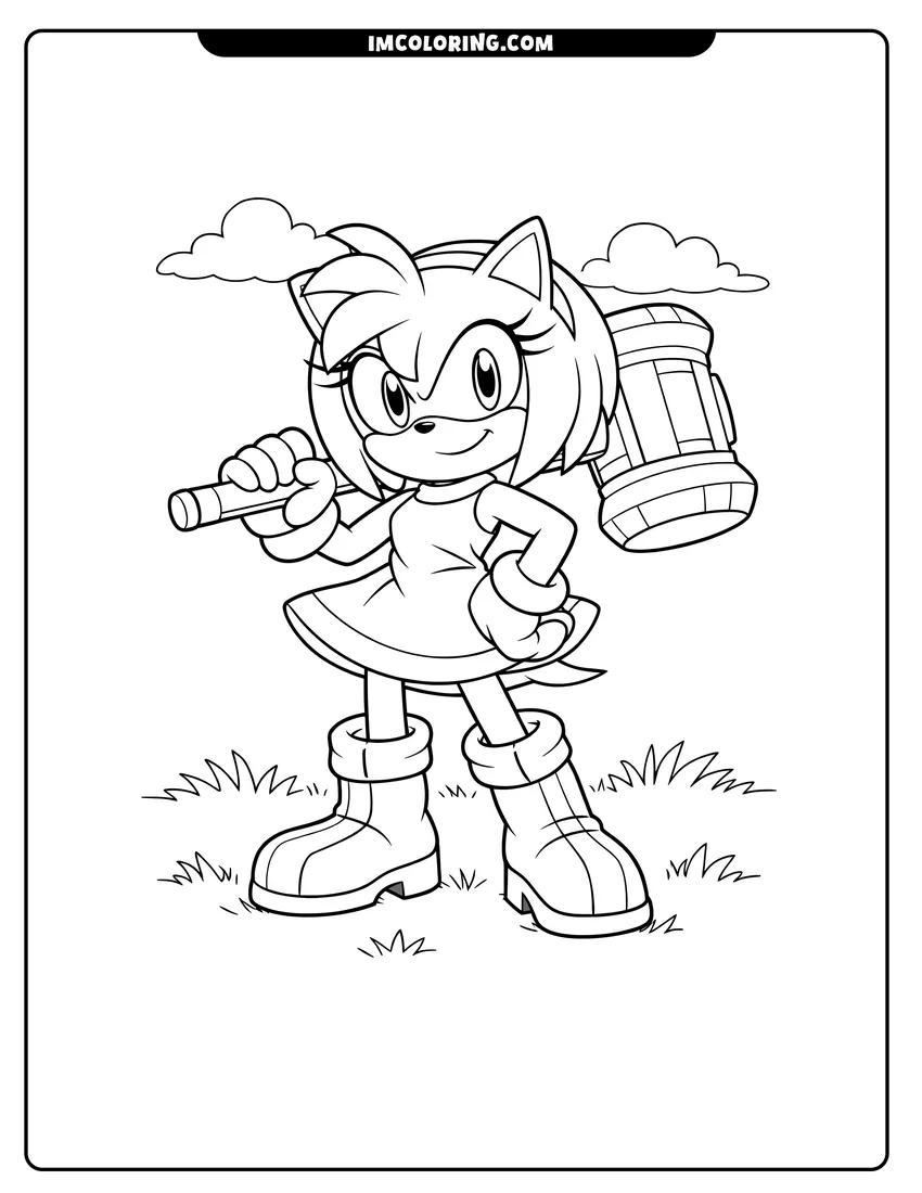 Outline of Amy Rose holding her hammer on a white background