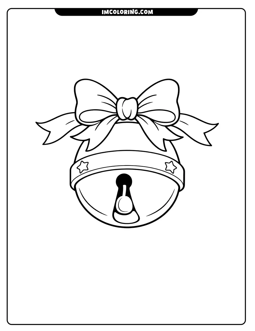 Easy-to-color Large holiday jingle bell with a big tied bow illustration