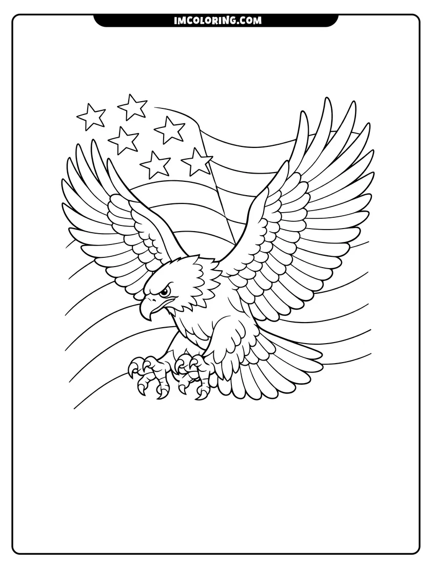 Simple line drawing of Swooping bald eagle with talons extended