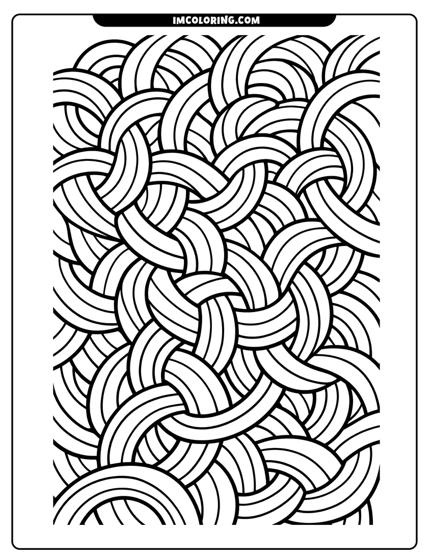 Printable Abstract pattern of thick overlapping curved lines coloring activity