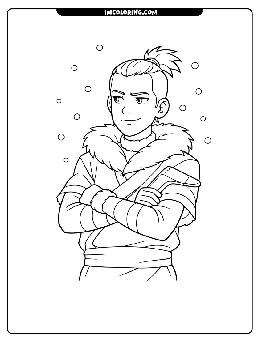 Easy-to-color Sokka thinking in the snow illustration