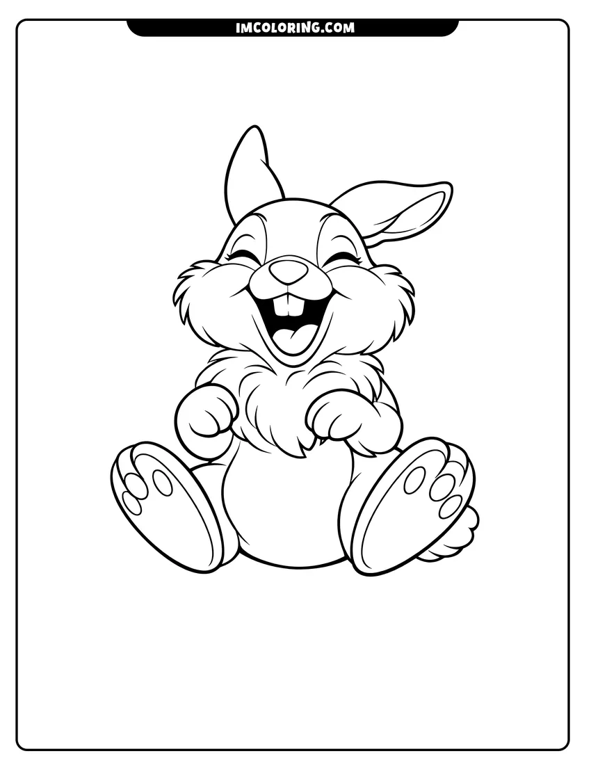 Kawaii style Joyful Thumper the bunny laughing coloring picture