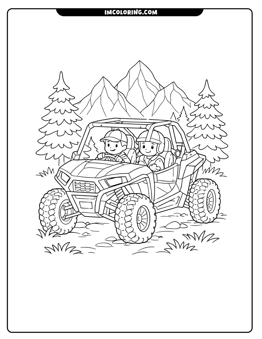 Illustration of Rugged UTV on a scenic mountain path ready for painting