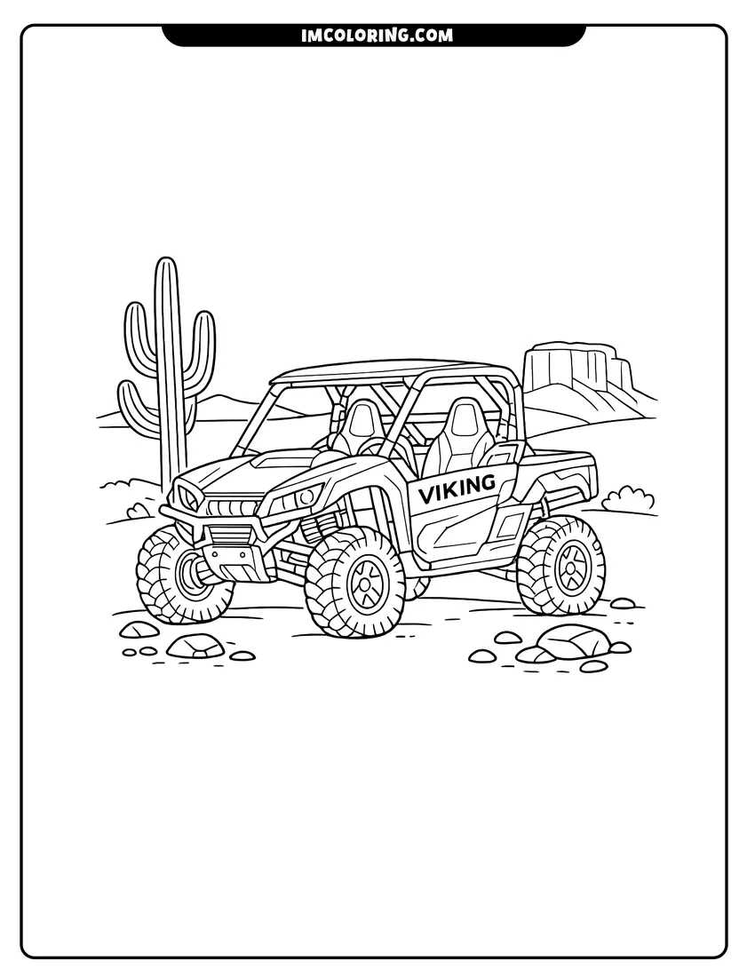 Viking motorsports Atv parked in a desert landscape drawing meant for coloring