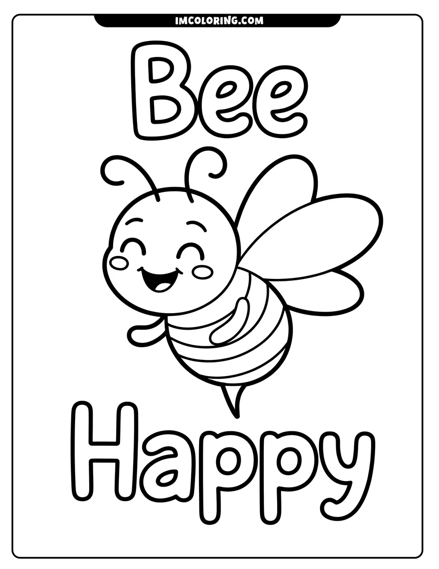 Outline of a smiling bee in flight.