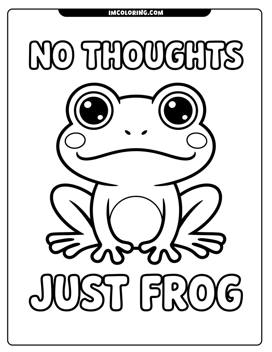 Outline of a cartoon frog with big eyes and a simple, friendly face, sitting above the words 'JUST FROG'.