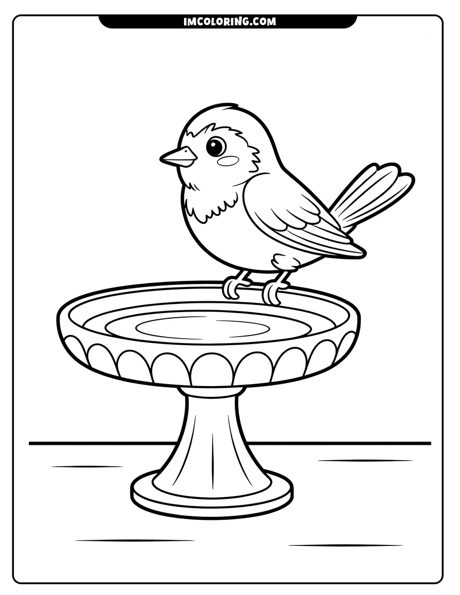 Outline of a small bird perched on a birdbath