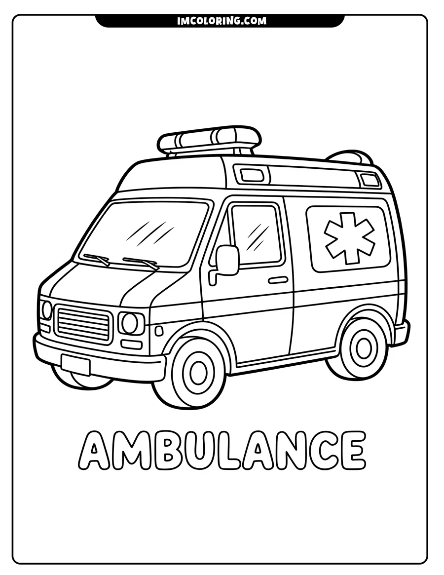 Outline of a cartoon emergency vehicle with a siren on its roof, ready to be colored.