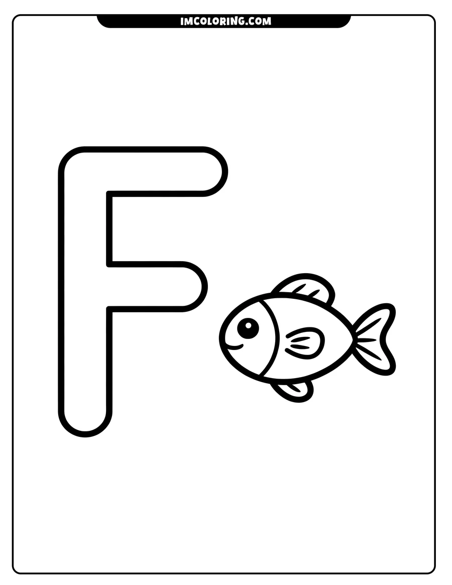 Outline of a fish next to the capital letter F.