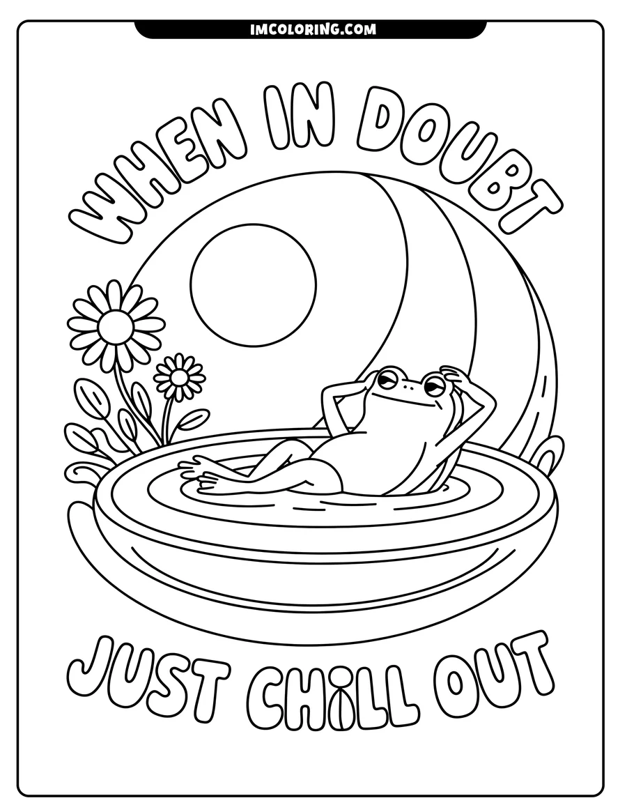 Outline of a frog relaxing in an inflatable pool with its hands behind its head.