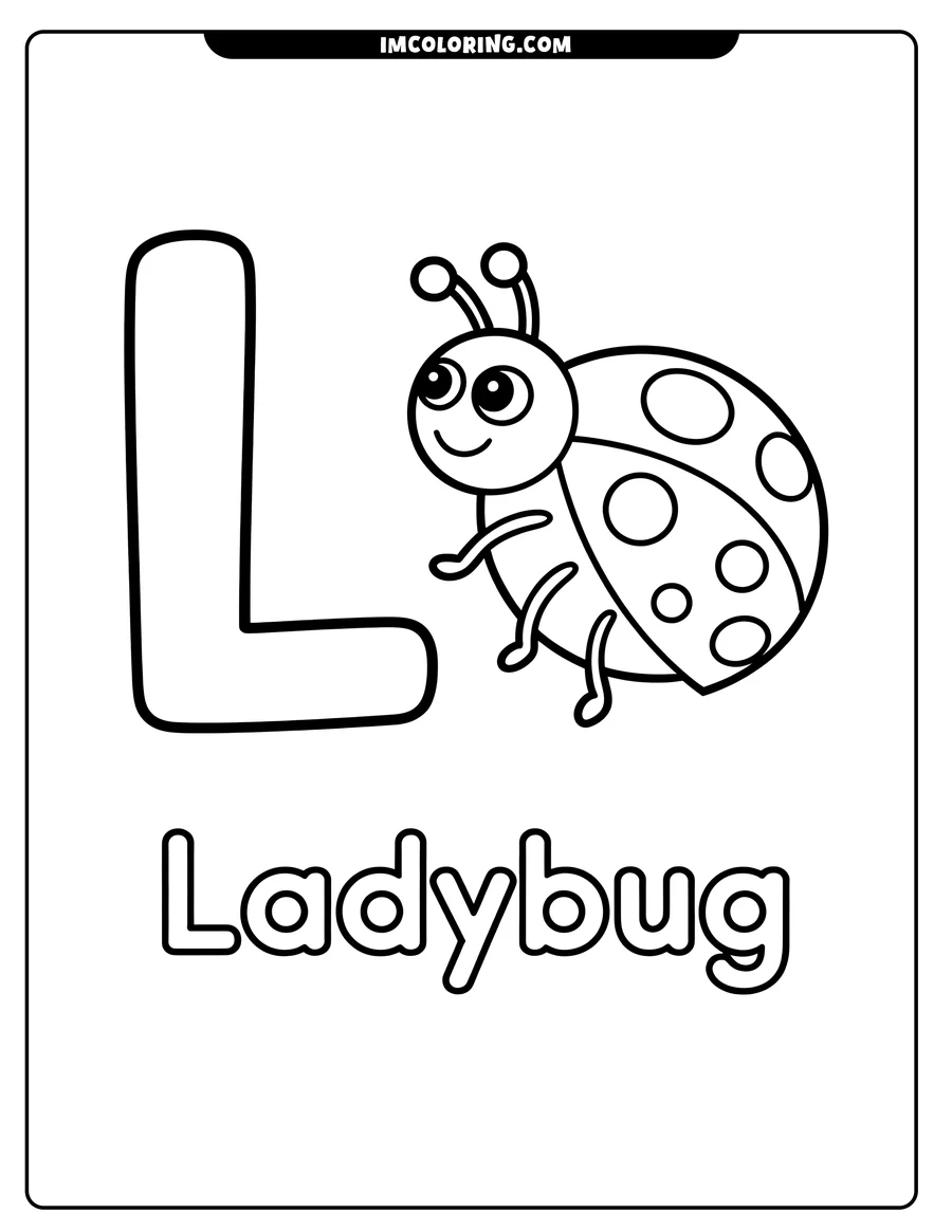 Outline of a ladybug next to the letter L, designed as a coloring page for kids.