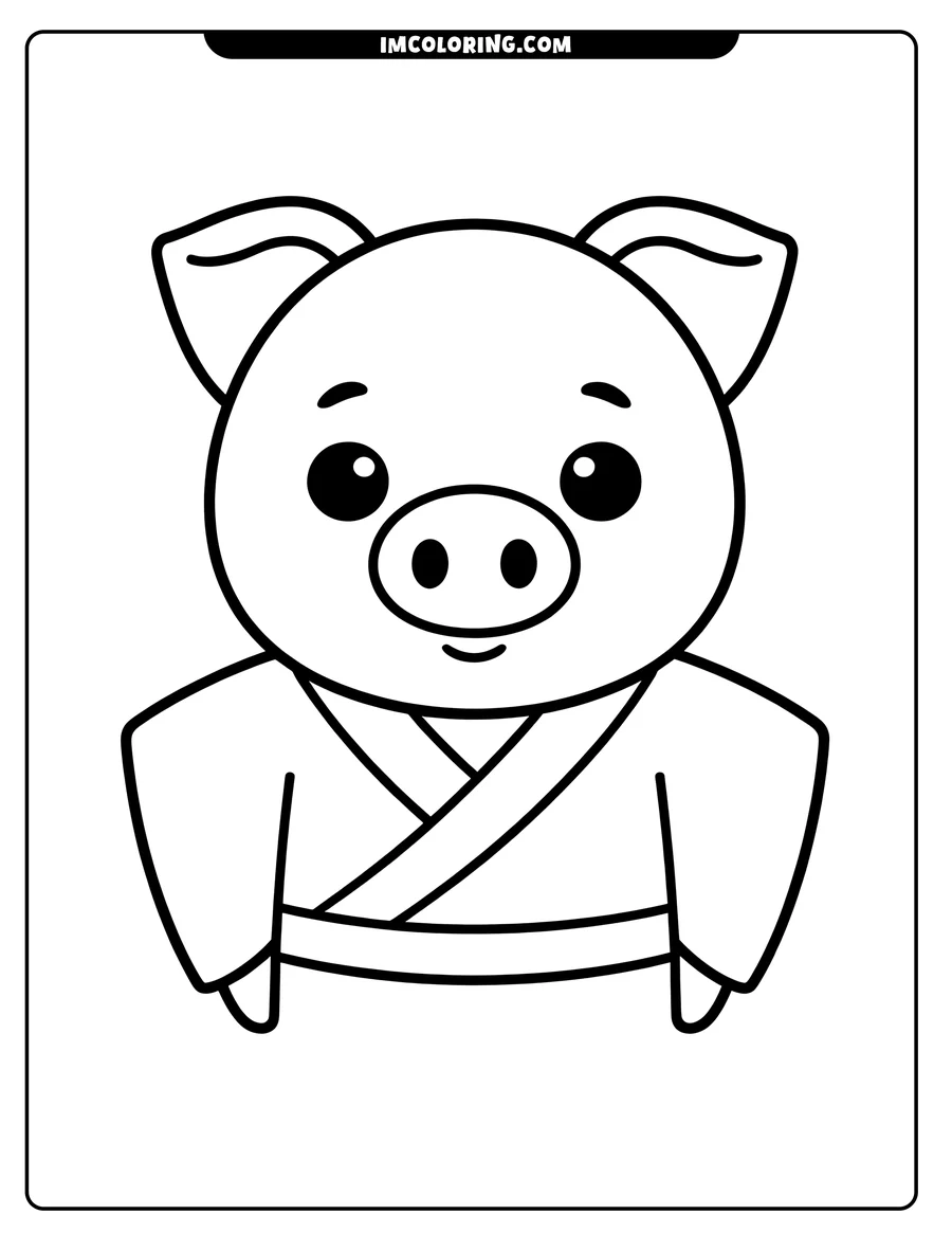 Outline of a pig wearing a kimono.