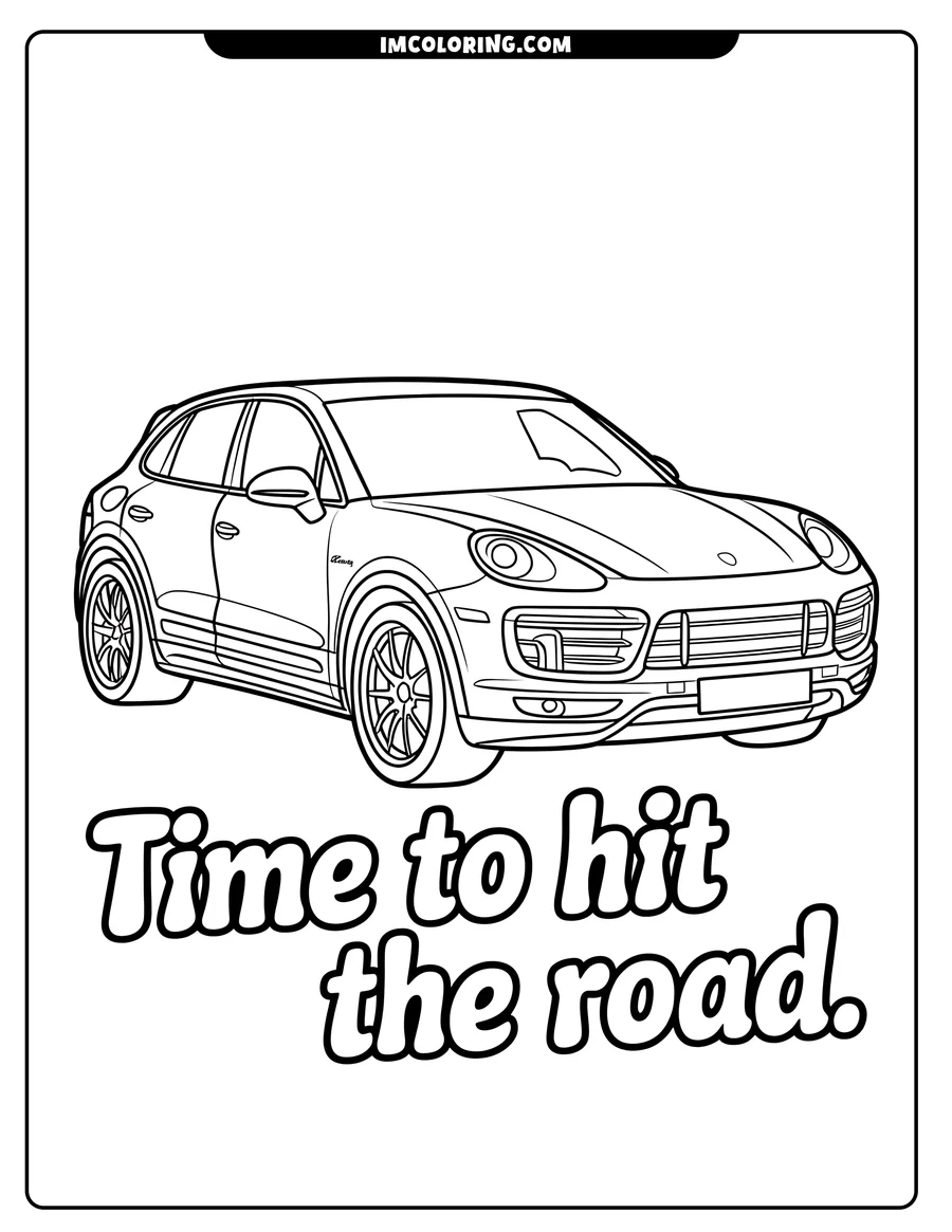 Line art of a Porsche Macan, ready to be colored.