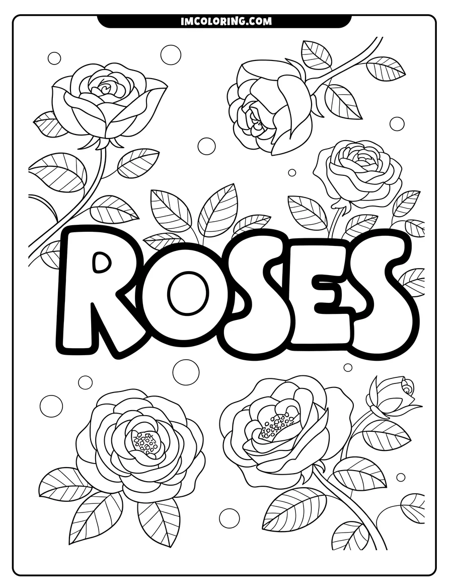Line art of several roses and the word 'ROSES'.