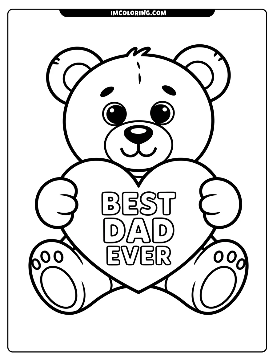 Outline of a teddy bear holding a heart that says